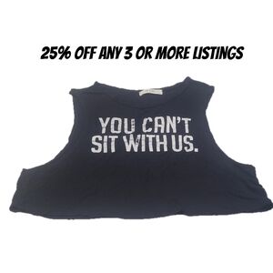 Mean Girls Size XL Trendy Black Graphic Tank Crop Top You Can't Sit Wit Us